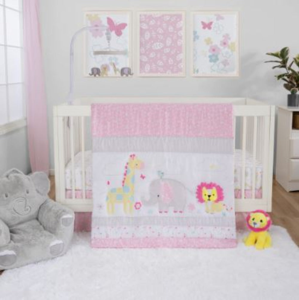 Sammy & Lou Elephant Garden 4 Piece Crib Bedding Set, Pink