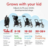 STR5 Kids 7 in 1 Compact Folding Stroller Trike Black White