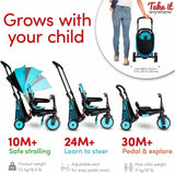 STR 3 Plus Kids 6 in 1 Compact Folding Stroller Trike Blue