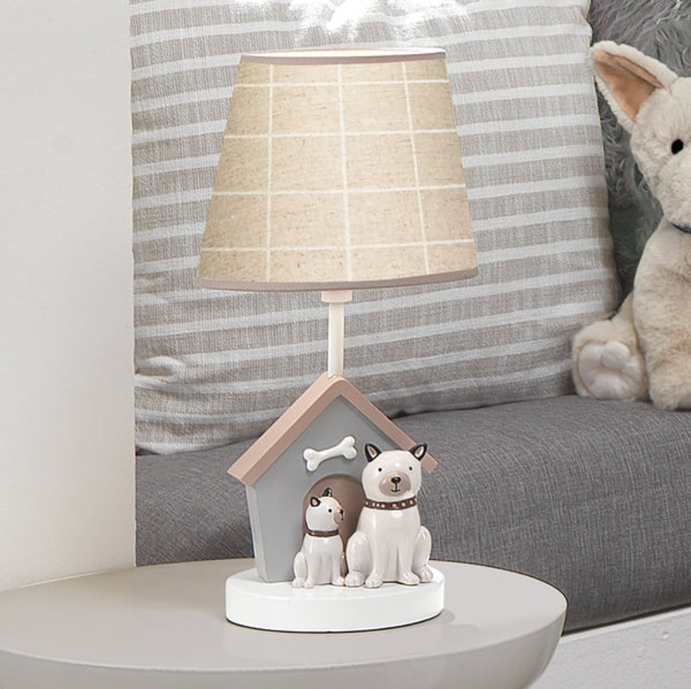 Lambs Ivy Bow Wow Gray Beige Dogs Puppies Nursery Lamp with
