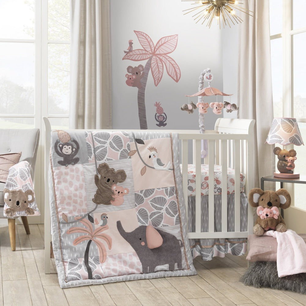 Grey and pink crib bedding top